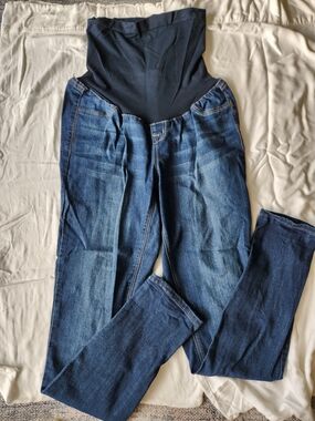 Maternity Dark Blue Stretch Denim Jeans with Over The Bump Waist Panel